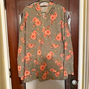 HEIMISH USA Floral Hoodie - Olive and Coral